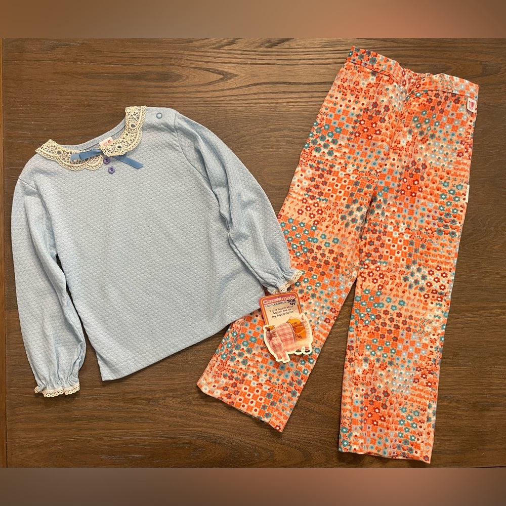 1970’s Garanimals Blue Lace Collar Shirt & Floral Corduroy Pants Set